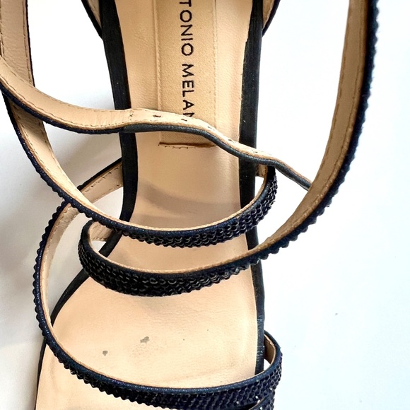 Antonio Melani Blue Satin Rhinestone Strappy Sandle - Picture 7 of 8
